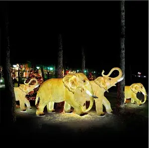 حديقة متنزه LED متوهجة الفيل الفيبرجلاس تمثال الحملان مصابيح لإضاءة المناطق المكشوفة