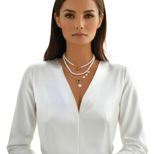 Rantai Multi lapisan dengan kalung liontin mutiara untuk wanita, Aksesori rantai manik-manik harian wanita trendi di leher <span class=keywords><strong>2025</strong></span> perhiasan modis