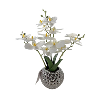 Arrangement d'orchidées artificielles réalistes, vase en plastique argenté métallisé, décoration pour la maison, le bureau, les mariages, Halloween, léger
