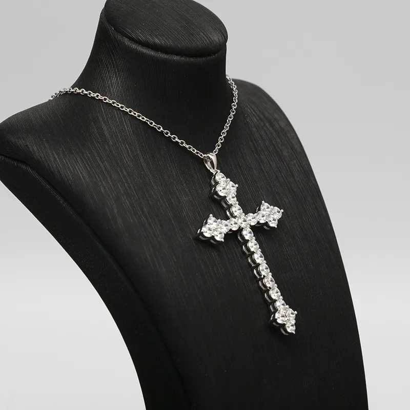 Прямая продажа от производителя, ювелирные изделия из стерлингового серебра, кристалл, бриллиант, 925 Кубический цирконий, крест, подвеска, ожерелье