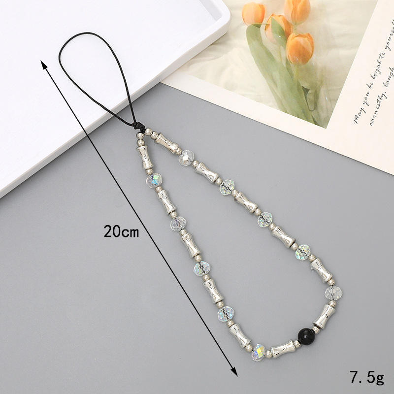 สายคล้องโทรศัพท์ลายไม้ไผ่สีเงิน K4164