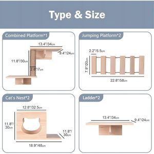 Wall Mounted Solid <b>Wood</b> <b>Cat</b> <b>Tree</b> 4 Levels With 2 Nests And 4 Platforms Easy To Assemble For <b>Cats</b> - Product Image 3
