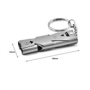 Sifflet d'urgence double tube en acier inoxydable de grande qualité, 150 dB, pour survie en extérieur, porte-clés SOS - Product Image 6