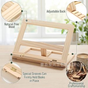 Wooden Book <b>Stand</b> <b>Tablet</b> Holder Adjustable Angle Desk Rack <b>For</b> Books Cookbooks Magazines Recipes Reading Kitchen Countertop Use - Product Image 2