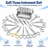 Kit d'instruments manuels en acier inoxydable personnalisable avec pinces, ciseaux, crochets, porte-aiguilles et étui métallique organisé