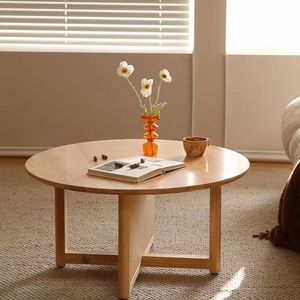 Rattan <b>Coffee</b> <b>Table</b> Natural Wood Round Solid Wood Living Room Leisure Tea <b>Table</b> - Product Image 1