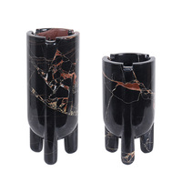 Stonekocc 1 lot de 2 pièces Milas New York Calacatta pierre de marbre naturel noir 3 pieds trépied ornements décorations pour la maison objets