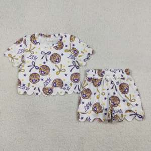 Nouveaux designs d'ensembles de shorts décontractés imprimés pour filles, tenues de cheerleaders à bords festonnés pour enfants, collection RTS Boutique Équipe de football universitaire - Product Image 2