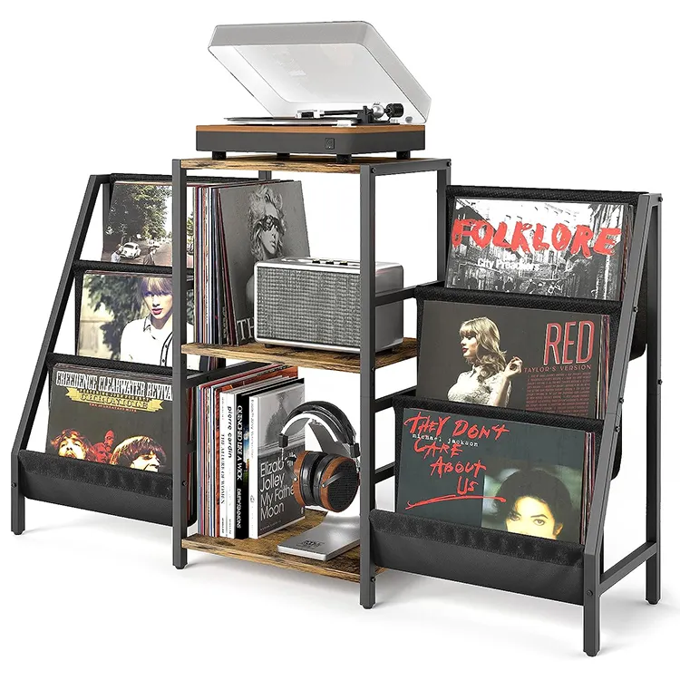 JH-Mech OEM Vinyl Record Storage 3 Tier Retro Furniture Powder-Coated Carbon Steel Record Player Stand