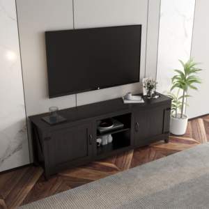 DB moderne salon meuble TV stockage en bois Media Console centre de divertissement avec portes Tradition noir meuble TV étagère - Product Image 2