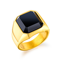 Bague minimaliste pour homme, bijoux pour homme, bague en onyx noir, bague en acier inoxydable, bague en agate pour homme