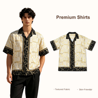 Chemise décontractée rétro pour homme à manches courtes, imprimé géométrique ondulé, tissu texturé, coupe ample, idéale pour les vacances d'été, vente en gros