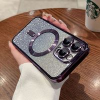Coque de téléphone magnétique électroplaquée avec protection d'objectif pour iPhone 17 Air 16 15 Pro 14 13 12 11 Pro Max, avec dos à paillettes dégradées