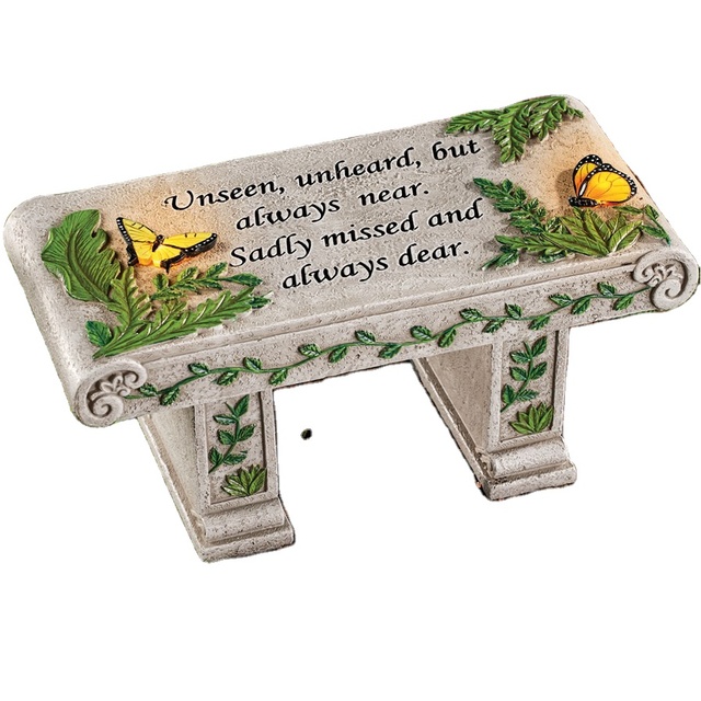 Polyresin & Glass Solar Garden Decoration LED Light Source Adorable Squirrel Memorial Stone Bench IP44 Rating for Outdoor Use