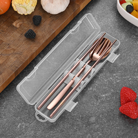 Ensemble de couverts portable en acier inoxydable 304, poli miroir argenté, style coréen, 3 pièces (fourchette, cuillère, baguettes) avec boîte, pour le camping