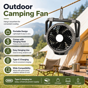 Ventilador de Camping Suspenso com Luz LED Integrada, Bateria Grande de 10000mAh, Longa Duração, Recarregável, Portátil, Motor Sem Escovas para Resfriamento - Product Image 2