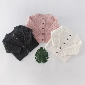 Ivy10692A 2020 Mùa Xuân Mùa Thu Toddler Cô Gái Rắn Màu Áo Len Cardigan Bé Dệt Kim Pattern Plain Cardigan