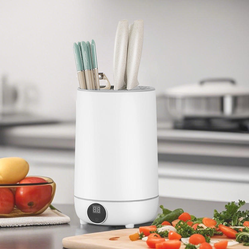 Sleek White Kitchen Storage Rack 360 Degree Rotating Sterilizer Knife ...