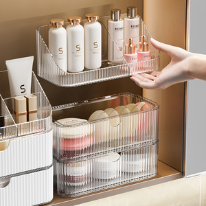 Boîte de rangement cosmétique transparente inclinée avec compartiments pour produits de maquillage et de soin de la peau pour la salle de bain - Product Image 3