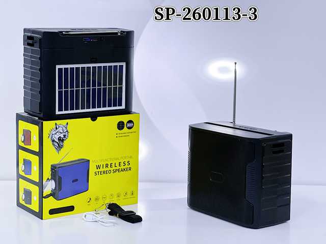 Multifunctional Solar Bluetooth Speaker Portable Wireless Stereo Speaker with FM Radio Flashlight for Outdoor Camping