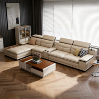 Canapé d'angle en cuir microfibre moderne en forme de L, trois places, avec pieds en bois pour salon