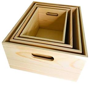 Wholesale 4 Pack Nesting Unfinished Pine Modern Flexible <b>Storage</b> Crates OEM ODM Custom Logo Stackable <b>Boxes</b> Handles <b>Kitchen</b> - Product Image 1