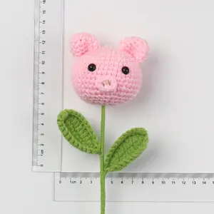 かわいい動物の手織りの花ピギーウサギパンダカエル手作りかぎ針編みのブーケ素敵な人形子供の日ニットフラワーギフト