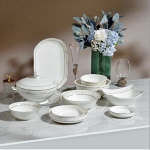 European Style Elegant White Eco Friendly Scenic <b>Dinnerware</b> Set Gold Trim Dishwasher Safe Bone China Coupe 6-Piece Business - Product Image 1