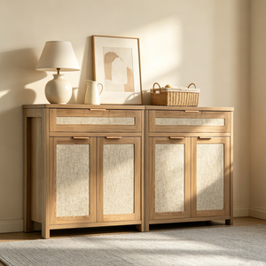Rattan Sideboard Buffet Cabinet Farmhouse <b>Storage</b> Cabinet With Drawer And Adjustable Shelf Boho <b>Kitchen</b> Cabinet - Product Image 5