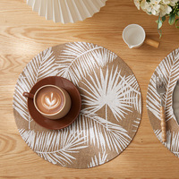 Set de table rond en jute naturelle tissée 38 cm, imprimé feuille de palmier, résistant à la chaleur, écologique, pour la cuisine et la décoration de la salle à manger