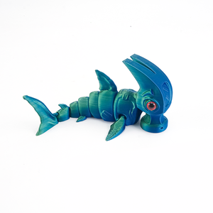 Modèle de requin mignon à tête de marteau imprimé en 3D, jouet avec yeux artificiels mobiles, inspiré du thème Océan Glacé, assemblage requis - Product Image 6