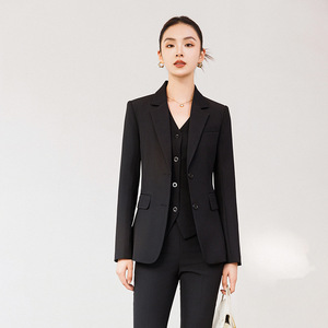 Women's Burgundy Suit Set Three Piece Vest Skirt Office Lady Spring Full Sleeve Polyester Anti-Wrinkle - Product Image 4