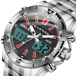 Envío Directo HALEI Reloj de Cuarzo Analógico-Digital Dorado para Hombre, Cristal Mineral, Resistente al Agua 3ATM, Estilo Deportivo, Movimiento Japonés - Product Image 3