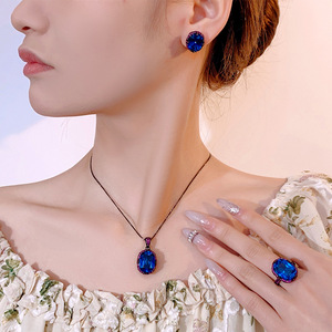 Parure de bijoux vintage écologique en cuivre pour femme, motif nid d'oiseau bleu 12*16mm, plaqué or noir, collier et boucles d'oreilles pour mariage et soirée - Product Image 2