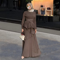 Abaya plissée en mousseline de Dubaï, longueur ras du sol, grande taille, élégante, avec jupe lanterne, ensemble deux pièces, robe de soirée