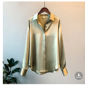 Camicetta da donna con LOGO personalizzato stile retrò in raso tinta unita manica lunga camicia da donna - Product Image 5