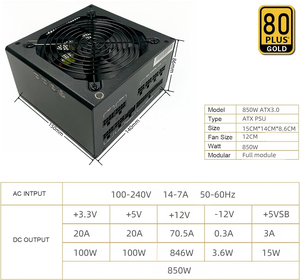 Hot bán OEM/ODM pcie5.0 ATX 3.0 700W/750W/1300W PC chơi Game cung cấp điện 80Puls Vàng 24Pin đầy đủ mô-đun 80 cộng với máy chủ - Product Image 5