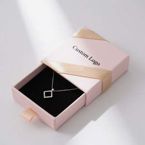 High-End Custom Cotton-Filled Pink Jewelry Slide Drawer Box with Ribbon for Necklace Gift <b>Packaging</b> - Product Image 3
