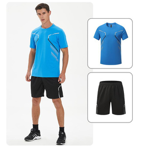Abbigliamento sportivo da uomo tute da Jogging maglietta da corsa nera <span class=keywords><strong>pantaloncini</strong></span> uomo palestra calcio allenamento Jersey Set - Product Image 5