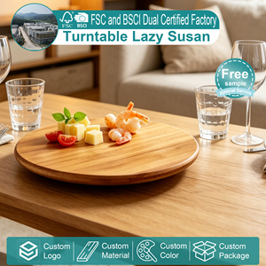 Plateau tournant Lazy Susan en bambou, plateau de service rond en bois pour la cuisine et la table à manger - Product Image 1