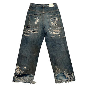 Pantalones Vaqueros de Mezclilla Vintage para Hombre, Estilo Hip Hop, 14 Onzas, Lavado a la Piedra, Desgastados, de Pierna Ancha, Rotos, Holgados, de Secado Rápido - Product Image 3