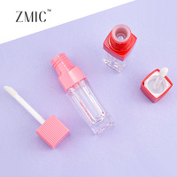 Quadratische Klare Lipgloss-Tube Leere Flüssig-Lippenstift-Tube Plastik Rot-Rosa Gestreifter Deckel Lipgloss-Flasche für Lippen- und Wangenfarbe