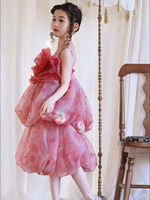 Tenues d'été pour filles 2026 Nouvelle robe de princesse mi-longue en fibre de polyester style fugitive, dos nu, motif floral, pour anniversaire