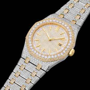 Montre de luxe Hip Hop automatique mécanique, boîtier rond entièrement pavé de strass, pour la vente en gros OEM ODM - Product Image 6
