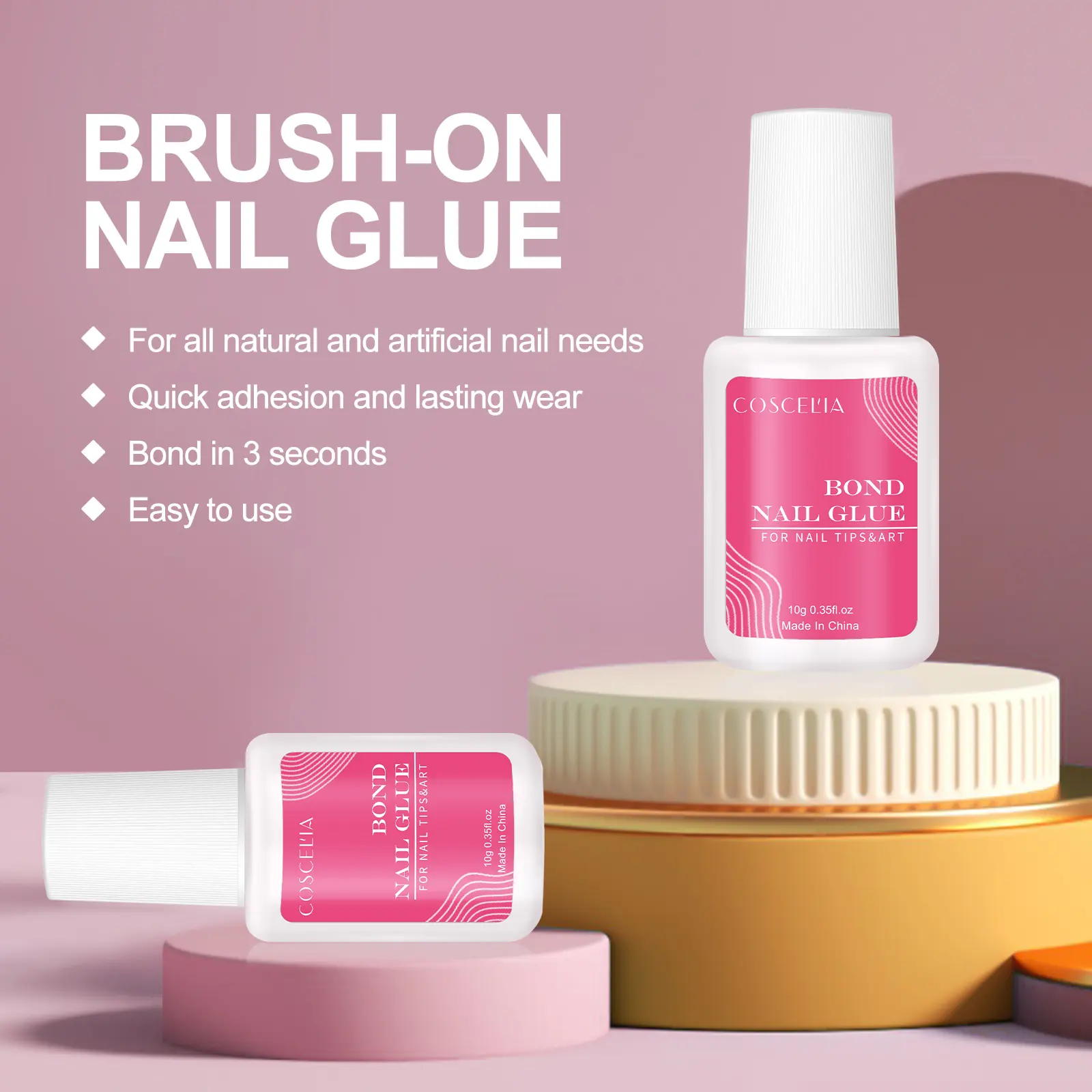 Nail Glue for Press on Nails Customized Label 10g Brush on Nail Glue Wholesale Supply Fast Dry Glue for Tips Private Label OEM