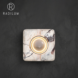 Applique murale carrée créative en marbre travertin jaune, style Wabi Sabi, postmoderne, de luxe, avec éclairage <span class=keywords><strong>LED</strong></span>, <span class=keywords><strong>pour</strong></span> chambre, chevet, couloir, villa - Product Image 1