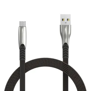 Kabel Data Pengisi Daya Cepat, Kabel USB Mikro 3A Awet, Jalinan Datar Logam Paduan Seng, 1M untuk Android