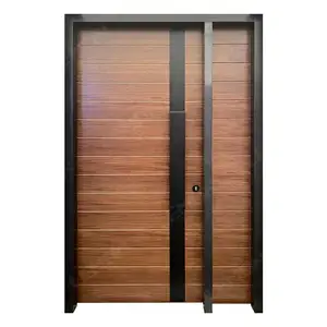 Высококачественная стальная Поворотная стеклянная деревянная дверь с кованым железом