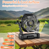 Ventilateur de table de bureau avec batterie au lithium 10000 mAh, ventilateur de camping extérieur, lumière LED, rechargeable par USB, ventilateur portable pour le camping en plein air