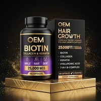 Complément alimentaire sans gluten OEM, capsules de complexe de biotine, collagène, kératine, acide hyaluronique, santé des cheveux, de la peau et des ongles, marque privée personnalisée